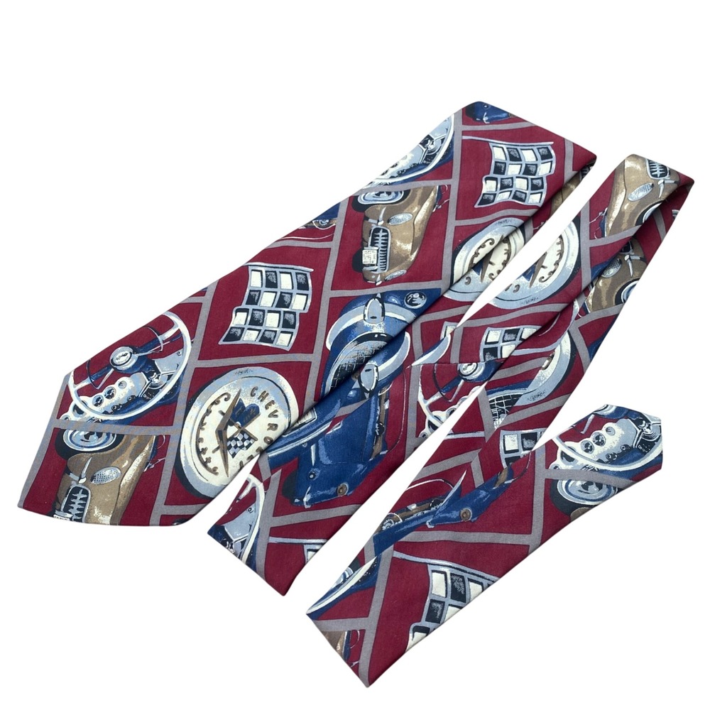 Rare Corvette Chevrolet 1957 Silk Necktie Vintage Graphic Car Handmade Italy‎